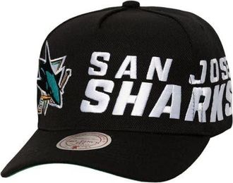 Mitchell & Ness Mens Mitchell & Ness Black San Jose Sharks Busted Logo Wordmark Wrap-Around Pro Pinch Adjustable Hat at Nordstrom