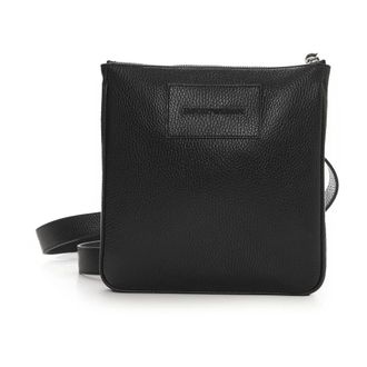 Emporio Armani Messenger Bags, male, Black, Size: ONE SIZE Flat, tumbled leather shoulder bag