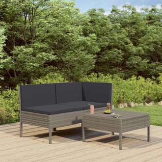 vidaXL Set De Muebles De Jard&iacute;n 3 Pzas Y Cojines Rat&aacute;n Sint&eacute;tico Gris Vidaxl
