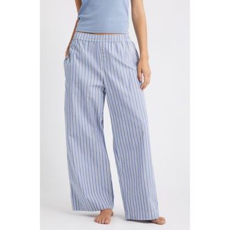 Open Edit Cotton Boxer Sleepwear Pants in Blue Tempest Kristen Stripe at Nordstrom, Size Medium