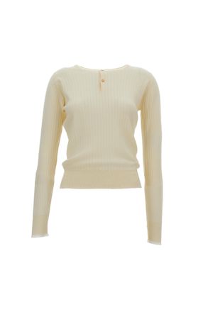 Wales Bonner Ribbed Knit Crewneck Sweater with Button Fastening