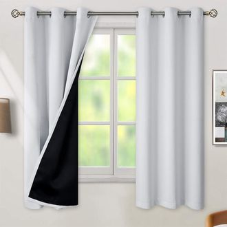 OEM Par De Cortinas Opacas Para Dormitorio, Cortinas Gruesas Con Aislamiento T&eacute;rmico, Forro Negro (1,07 X 1,6 M)