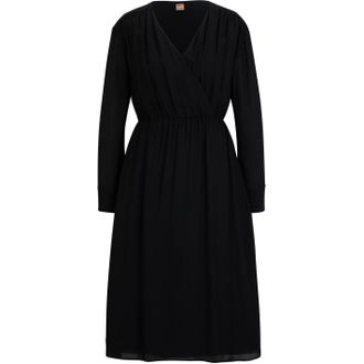 HUGO BOSS Womens Dagatta V-Neck Midi Wrap Dress in Black - Size 10 UK