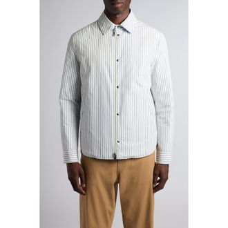 Moncler Crescent Padded Stripe Zip Shirt Jacket in White at Nordstrom, Size 5