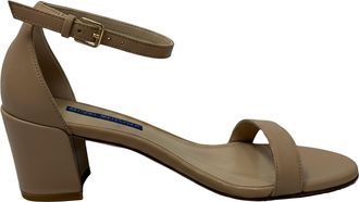 Stuart Weitzman Nudist Block Sandals in Beige Leather