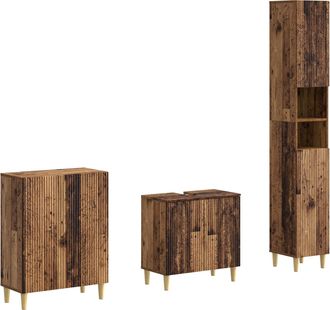 vidaXL Juego De Armarios De Ba&ntilde;o De 3 Piezas Arnhem Madera Envejecida Vidaxl