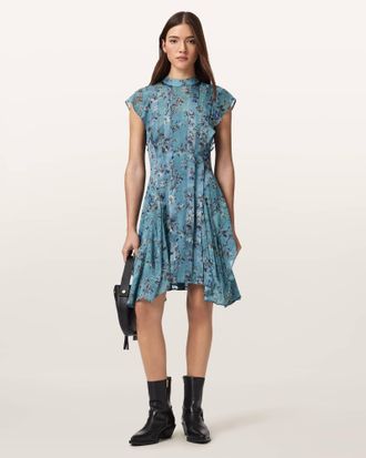 AllSaints Fleur Printed Asymmetric Mini Dress
