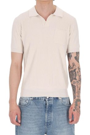 Roberto Collina Ribbed Cotton Open Collar Pocket Polo Shirt