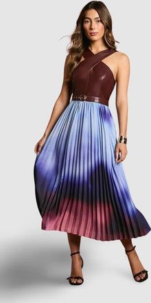 Coast PU Cross Neck Belted Midi Dress in Burgundy at Nordstrom, Size 14