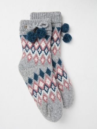 Fat Face FatFace Grey Fairisle Pattern Bedsocks