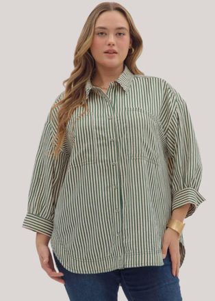 Entro Juniper Lines Striped Button-Up Top In Green