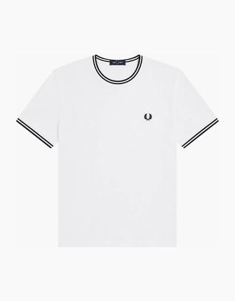 Fred Perry Mens Fred Perry Twin Tipped T-Shirt White - Size: 44