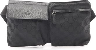 Gucci Black Gg Canvas Leather Fanny Pack Sling Bag (Pre-Owned)