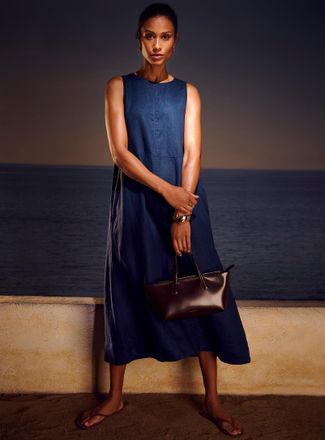 Contemporaine Womens Pure linen trapeze maxi dress