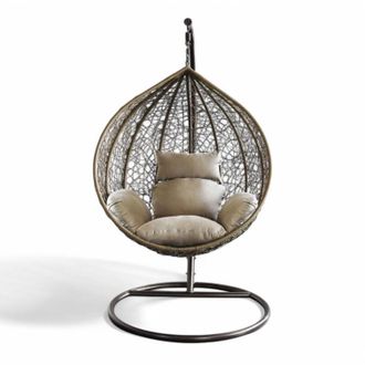 No Brand Dondolo sospeso ovale con struttura in metallo e seduta in wicker 195x105x120cm - Marrone