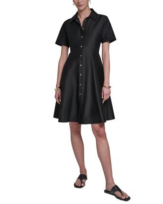 Halston Heritage Short Sleeve Button-Up Sateen Shirtdress