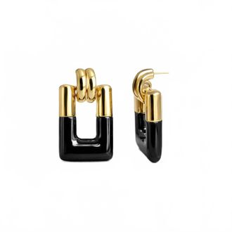 Gold & Honey Womens Rectangle Door Knocker Earrings In Black