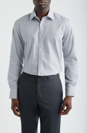 Daniel Hechter Modern Fit Check Textured Cotton Dress Shirt in Grey at Nordstrom, Size 18.5