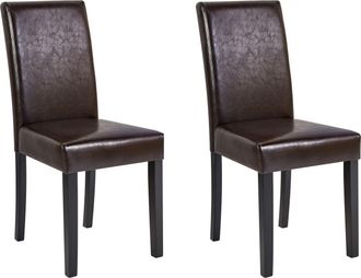 Beliani Beliani - Conjunto De 2 Sillas De Comedor En Piel Sint&eacute;tica Marr&oacute;n Con Patas De Madera Broadway