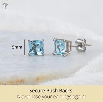 MAX + STONE 10k Yellow or White Gold 5mm Princess Cut Gemstone Stud Earrings