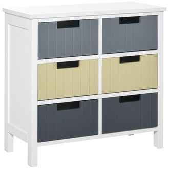 HOMCOM Homcom - C&oacute;moda De Madera Con 6 Cajones Cajonera Auxiliar De Almacenaje Con Patas Elevadas Estilo Moderno Para Dormitorio Sal&oacute;n Ba&ntilde;o 62x28x58 Cm