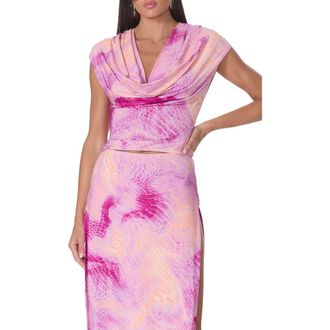 AFRM Dexter Print Cowl Neck Draped Back Top in Lavendar Snake at Nordstrom, Size X-Large