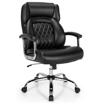 Costway Costway PU Leather Office Chair Padded Modern Executive Chair Ergonomic Computer Desk in Black