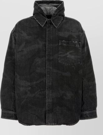Balenciaga denim jacket long sleeves collared neck camouflage