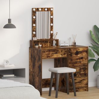 Berkfield Home Dressing Table with LED Lights&not;Smoked Oak 50x41x140 cm in Brown | Size: 50 x 41 x 140 cm
