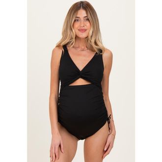 Pinkblush Twist Front Cutout Maternity One Piece Swimsuit in Black at Nordstrom, Size X-Large