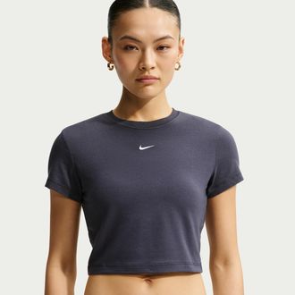 Nike Womens Nike Sportswear Chill Knit Cropped T-Shirt in Grey | HF9538-014