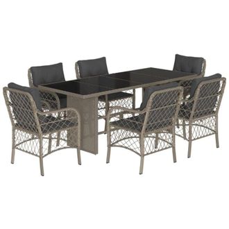 vidaXL Set Comedor Jard&iacute;n 7 Pzas Y Cojines Rat&aacute;n Sint&eacute;tico Gris Claro Vidaxl