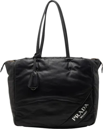 Prada Black Leather Shoulder Bag Tote Bag (Pre-Owned)