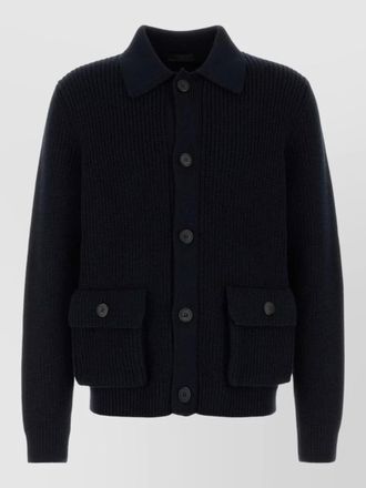 Prada wool cardigan with collared design and ribbed texture