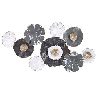 Beliani Decoraci&oacute;n De Pared De Metal Blanco Gris Dorado 90 X 49 Cm Flores Arte Moderno Glamour Potassium