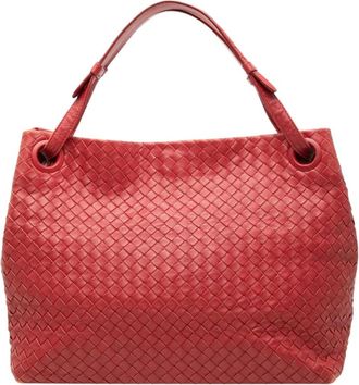 Bottega Veneta Pre-owned Shoulder Bags, female, Red, Size: ONE SIZE Pre-owned Leather Woven Tote Bag
