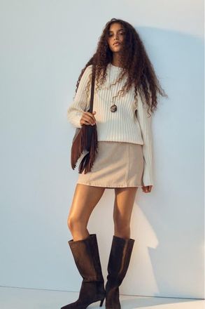 H&M A-line mini skirt in Light Beige at Nordstrom, Size 12