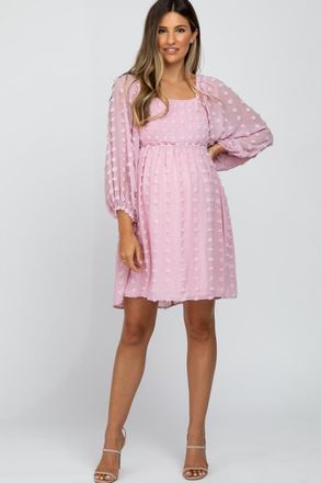 Pinkblush Textured Dot Smocked Square Neck Chiffon Dress at Nordstrom, Size Medium