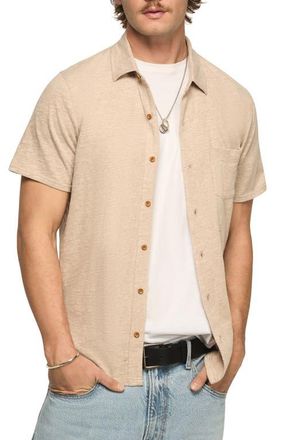 Lucky Brand Slub Knit Short Sleeve Cotton Blend Button-Up Shirt in Plaza Taupe at Nordstrom, Size Xx-Large