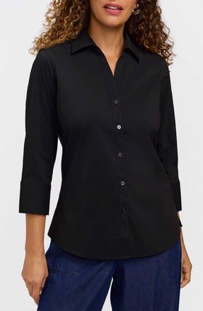 Foxcroft Mary Button-Up Blouse in Black at Nordstrom, Size 14