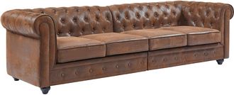 Vente-Unique Sof&aacute; de 4 plazas de microfibra con acabado de piel envejecida CHESTERFIELD