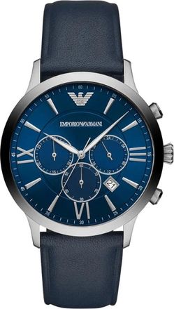 Emporio Armani Accessoires, Heren, Grijs, ONE Size, Leer, Giovanni Chronograph Horloge