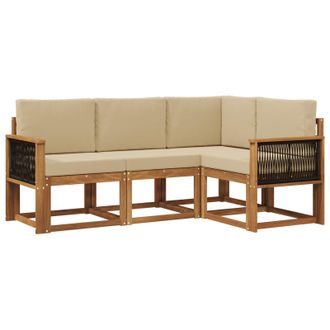 vidaXL Conjunto De Sof&aacute;s De Exterior 4 Pcs Natural Y Beige Poli&eacute;ster Vidaxl