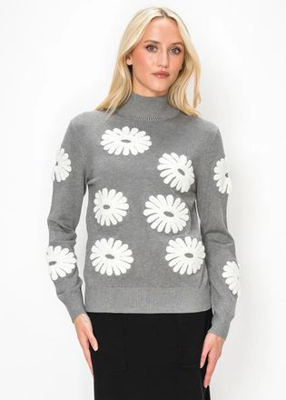 YAL New York Daisy Applique Mock Neck Sweater