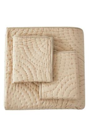 Melange Home Voile Cotton Handstitch Quilt & Sham Set in Taupe at Nordstrom Rack, Size Queen