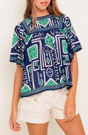 Flying Tomato Geometric Print Short Sleeve Top in Navy at Nordstrom Rack, Size Medium