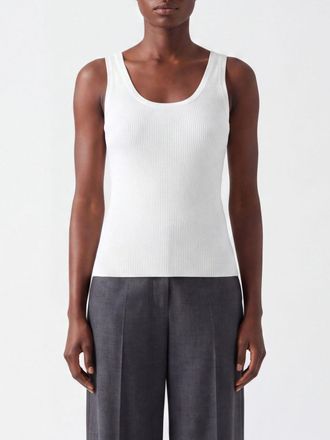 Max Mara Top slim fit in maglia di cotone a coste con scollo a U
