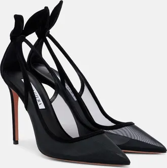 Aquazzura Bow Tie suede-trimmed mesh pumps