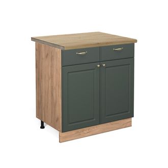 Vicco Mueble Bajo De Cocina Fame-line, Verde Dorado Casa De Campo, 80 Cm, Et Roble