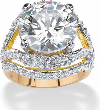 Palm Beach Jewelry 9.88 TCW Cubic Zirconia Gold-Plated Engagement Double Split-Shank Ring